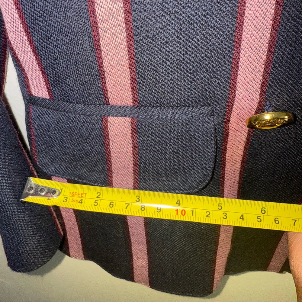 Smythe Double Breasted Striped Blazer Gold Accented Buttons Quarter Sleeve Sz 8 - Picture 10 of 16